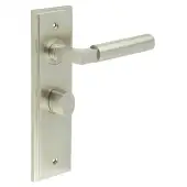 BUR-30SN-453SN-81SN Frelan Hardware Burlington 'Westminster' Door Handles on 57mm Bathroom Backplate with Satin Nickel Turn & Release (Inner 3)