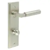 BUR-30SN-456SN-80SN Frelan Hardware Burlington 'Westminster' Door Handles on 78mm DIN Bathroom Backplate with Satin Nickel Turn & Release (Inner 1)
