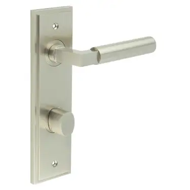 Click Here To Enlarge This Photo Of BUR-30SN-456SN-81SN Frelan Hardware Burlington 'Westminster' Door Handles on 78mm DIN Bathroom Backplate with Satin Nickel Turn & Release (Inner 3)