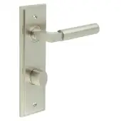 BUR-30SN-456SN-81SN Frelan Hardware Burlington 'Westminster' Door Handles on 78mm DIN Bathroom Backplate with Satin Nickel Turn & Release (Inner 3)