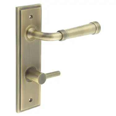 Click Here To Enlarge This Photo Of BUR-35AB-456AB-82AB Frelan Hardware Burlington 'Highgate' Door Handles on 78mm DIN Bathroom Backplate with Antique Bronze Easy Turn & Release