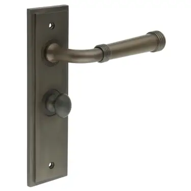 Click Here To Enlarge This Photo Of BUR-35DB-453DB-80DB Frelan Hardware Burlington 'Highgate' Door Handles on 57mm Bathroom Backplate with Dark Bronze Turn & Release (Inner 1)