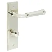 BUR-35PN-456PN-80PN Frelan Hardware Burlington 'Highgate' Door Handles on 78mm DIN Bathroom Backplate with Polished Nickel Turn & Release (Inner 1)