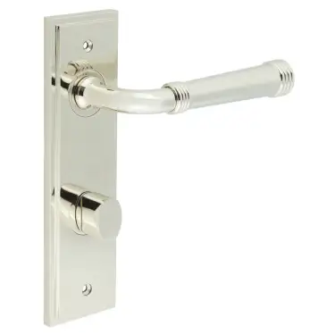 Click Here To Enlarge This Photo Of BUR-35PN-456PN-81PN Frelan Hardware Burlington 'Highgate' Door Handles on 78mm DIN Bathroom Backplate with Polished Nickel Turn & Release (Inner 3)