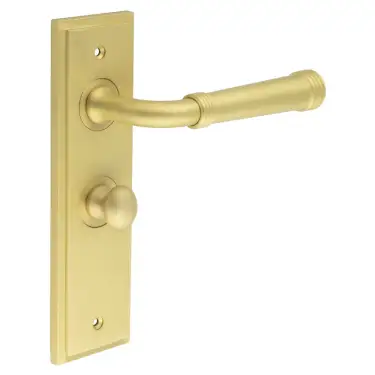 Click Here To Enlarge This Photo Of BUR-35SB-453SB-80SB Frelan Hardware Burlington 'Highgate' Door Handles on 57mm Bathroom Backplate with Satin Brass Turn & Release (Inner 1)