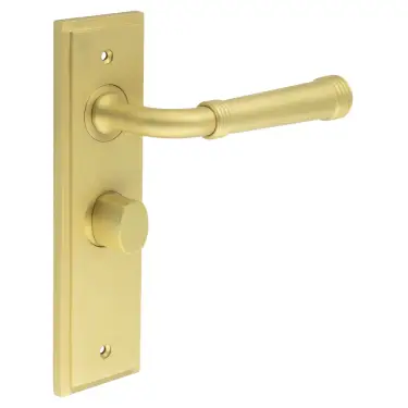 Click Here To Enlarge This Photo Of BUR-35SB-453SB-81SB Frelan Hardware Burlington 'Highgate' Door Handles on 57mm Bathroom Backplate with Satin Brass Turn & Release (Inner 3)