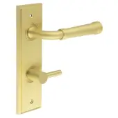 BUR-35SB-456SB-82SB Frelan Hardware Burlington 'Highgate' Door Handles on 78mm DIN Bathroom Backplate with Satin Brass Easy Turn & Release