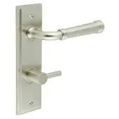 BUR-35SN-456SN-82SN Frelan Hardware Burlington 'Highgate' Door Handles on 78mm DIN Bathroom Backplate with Satin Nickel Easy Turn & Release