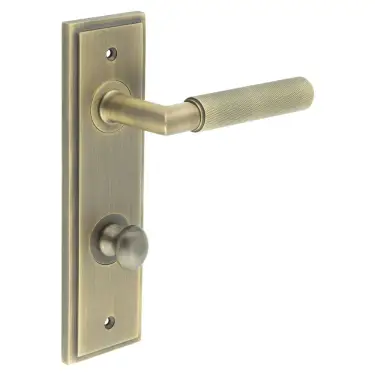 Click Here To Enlarge This Photo Of BUR-40AB-456AB-80AB Frelan Hardware Burlington 'Piccadilly' Door Handles on 78mm DIN Bathroom Backplate with Antique Brass Turn & Release (Inner 1)