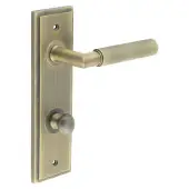 BUR-40AB-456AB-80AB Frelan Hardware Burlington 'Piccadilly' Door Handles on 78mm DIN Bathroom Backplate with Antique Brass Turn & Release (Inner 1)
