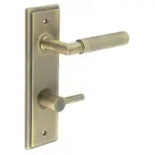 BUR-40AB-456AB-82AB Frelan Hardware Burlington 'Piccadilly' Door Handles on 78mm DIN Bathroom Backplate with Antique Brass Easy Turn & Release