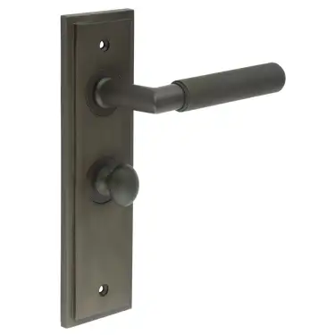 Click Here To Enlarge This Photo Of BUR-40DB-453DB-80DB Frelan Hardware Burlington 'Piccadilly' Door Handles on 57mm Bathroom Backplate with Dark Bronze Turn & Release (Inner 1)