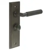 BUR-40DB-453DB-80DB Frelan Hardware Burlington 'Piccadilly' Door Handles on 57mm Bathroom Backplate with Dark Bronze Turn & Release (Inner 1)
