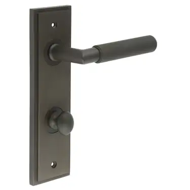 Click Here To Enlarge This Photo Of BUR-40DB-456DB-80DB Frelan Hardware Burlington 'Piccadilly' Door Handles on 78mm DIN Bathroom Backplate with Dark Bronze Turn & Release (Inner 1)