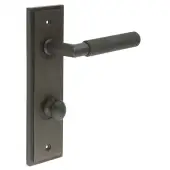 BUR-40DB-456DB-80DB Frelan Hardware Burlington 'Piccadilly' Door Handles on 78mm DIN Bathroom Backplate with Dark Bronze Turn & Release (Inner 1)