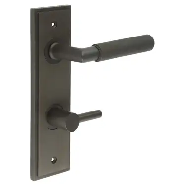 Click Here To Enlarge This Photo Of BUR-40DB-456DB-82DB Frelan Hardware Burlington 'Piccadilly' Door Handles on 78mm DIN Bathroom Backplate with Dark Bronze Easy Turn & Release