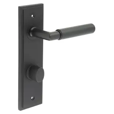 Click Here To Enlarge This Photo Of BUR-40MB-456MB-81MB Frelan Hardware Burlington 'Piccadilly' Door Handles on 78mm DIN Bathroom Backplate with Matt Black Turn & Release (Inner 3)