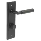 BUR-40MB-456MB-81MB Frelan Hardware Burlington 'Piccadilly' Door Handles on 78mm DIN Bathroom Backplate with Matt Black Turn & Release (Inner 3)