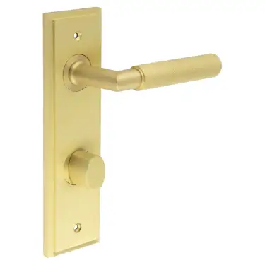 Click Here To Enlarge This Photo Of BUR-40SB-456SB-81SB Frelan Hardware Burlington 'Piccadilly' Door Handles Bathroom 78mm DIN Backplate with Satin Brass Turn & Release (Inner 3)