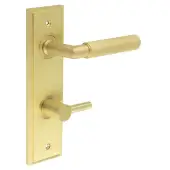 BUR-40SB-456SB-82SB Frelan Hardware Burlington 'Piccadilly' Door Handles Bathroom 78mm DIN Backplate with Satin Brass Easy Turn & Release