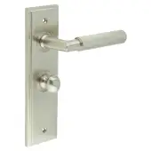 BUR-40SN-453SN-80SN Frelan Hardware Burlington 'Piccadilly' Door Handles on 57mm Bathroom Backplate with Satin Nickel Turn & Release (Inner 1)