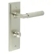 BUR-40SN-456SN-80SN Frelan Hardware Burlington 'Piccadilly' Door Handles on 78mm DIN Bathroom Backplate with Satin Nickel Turn & Release (Inner 1)
