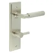 BUR-40SN-456SN-82SN Frelan Hardware Burlington 'Piccadilly' Door Handles on 78mm DIN Bathroom Backplate with Easy Satin Nickel Turn & Release