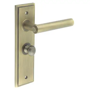 Click Here To Enlarge This Photo Of BUR-45AB-453AB-80AB Frelan Hardware Burlington 'Richmond' Door Handles on 57mm Bathroom Backplate with Antique Brass Turn & Release (Inner 1)