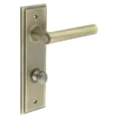 BUR-45AB-456AB-80AB Frelan Hardware Burlington 'Richmond' Door Handles on 78mm DIN Bathroom Backplate with Antique Brass Turn & Release (Inner 1)