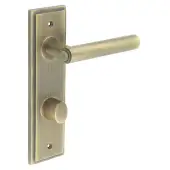 BUR-45AB-456AB-81AB Frelan Hardware Burlington 'Richmond' Door Handles on 78mm DIN Bathroom Backplate with Antique Brass Turn & Release (Inner 3)