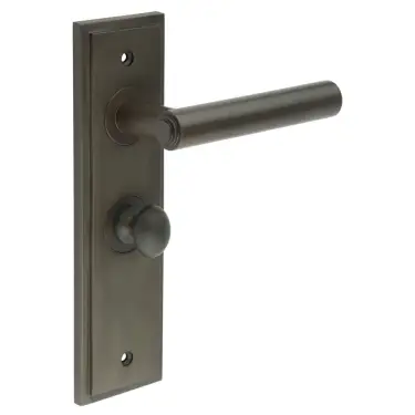 Click Here To Enlarge This Photo Of BUR-45DB-453DB-80DB Frelan Hardware Burlington 'Richmond' Door Handles on 57mm Bathroom Backplate with Dark Bronze Turn & Release (Inner 1)