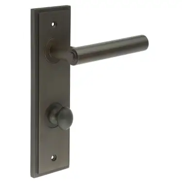 Click Here To Enlarge This Photo Of BUR-45DB-456DB-80DB Frelan Hardware Burlington 'Richmond' Door Handles on 78mm DIN Bathroom Backplate with Dark Bronze Turn & Release (Inner 1)