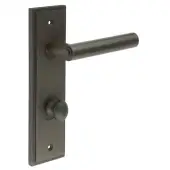 BUR-45DB-456DB-80DB Frelan Hardware Burlington 'Richmond' Door Handles on 78mm DIN Bathroom Backplate with Dark Bronze Turn & Release (Inner 1)