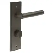 BUR-45DB-456DB-81DB Frelan Hardware Burlington 'Richmond' Door Handles on 78mm DIN Bathroom Backplate with Dark Bronze Turn & Release (Inner 3)