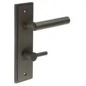 BUR-45DB-456DB-82DB Frelan Hardware Burlington 'Richmond' Door Handles on 78mm DIN Bathroom Backplate with Dark Bronze Easy Turn & Release