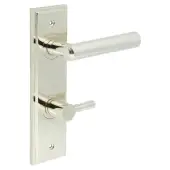 BUR-45PN-456PN-82PN Frelan Hardware Burlington 'Richmond' Door Handles on 78mm DIN Bathroom Backplate with Polished Nickel Easy Turn & Release