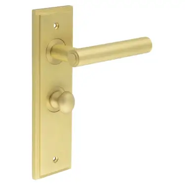 Click Here To Enlarge This Photo Of BUR-45SB-453SB-80SB Frelan Hardware Burlington 'Richmond' Door Handles on 57mm Bathroom Backplate with Satin Brass Turn & Release (Inner 1)