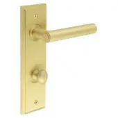 BUR-45SB-456SB-80SB Frelan Hardware Burlington 'Richmond' Door Handles on 78mm DIN Bathroom Backplate with Satin Brass Turn & Release (Inner 1)