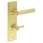 BUR-45SB-456SB-82SB Frelan Hardware Burlington 'Richmond' Door Handles on 78mm DIN Bathroom Backplate with Satin Brass Easy Turn & Release