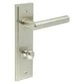 BUR-45SN-456SN-80SN Frelan Hardware Burlington 'Richmond' Door Handles on 78mm DIN Bathroom Backplate with Satin Nickel Turn & Release (Inner 1)