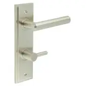BUR-45SN-456SN-82SN Frelan Hardware Burlington 'Richmond' Door Handles on 78mm DIN Bathroom Backplate with Satin Nickel Easy Turn & Release