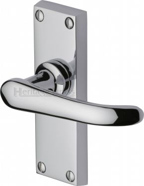 Click Here To Enlarge This Photo Of V710-PC Heritage Brass Door Handle Lever Latch Windsor Short Design Polished Chrome Finish