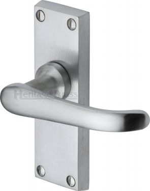 Click Here To Enlarge This Photo Of V710-SC Heritage Brass Door Handle Lever Latch Windsor Short Design Satin Chrome Finish