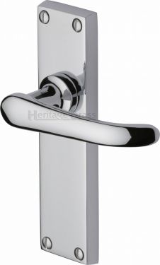 Click Here To Enlarge This Photo Of V713-PC Heritage Brass Door Handle Lever Latch Windsor Design Polished Chrome Finish