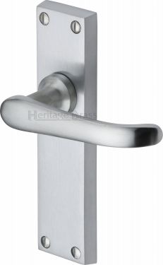 Click Here To Enlarge This Photo Of V713-SC Heritage Brass Door Handle Lever Latch Windsor Design Satin Chrome Finish