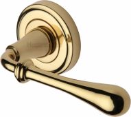 V7155-PB Heritage Brass Door Handle Lever Latch on Round Rose Roma Design Polished Brass Finish