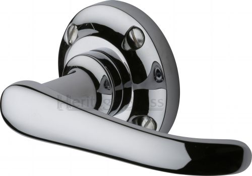 Click Here To Enlarge This Photo Of V720-PC Heritage Brass Door Handle Lever Latch on Round Rose Windsor Design Polished Chrome Finish
