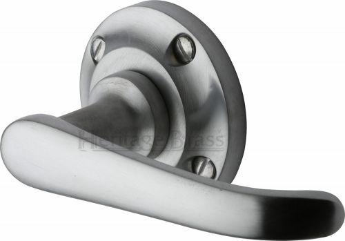 Click Here To Enlarge This Photo Of V720-SC Heritage Brass Door Handle Lever Latch on Round Rose Windsor Design Satin Chrome Finish