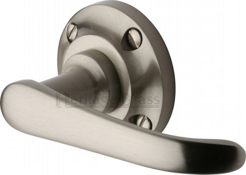 Click Here To Enlarge This Photo Of V720-SN Heritage Brass Door Handle Lever Latch on Round Rose Windsor Design Satin Nickel Finish