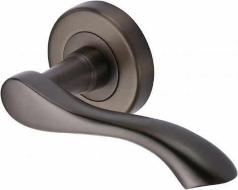 Click Here To Enlarge This Photo Of V7210-MB Heritage Brass Door Handle Lever Latch on Round Rose Algarve Design Matt Bronze Finish